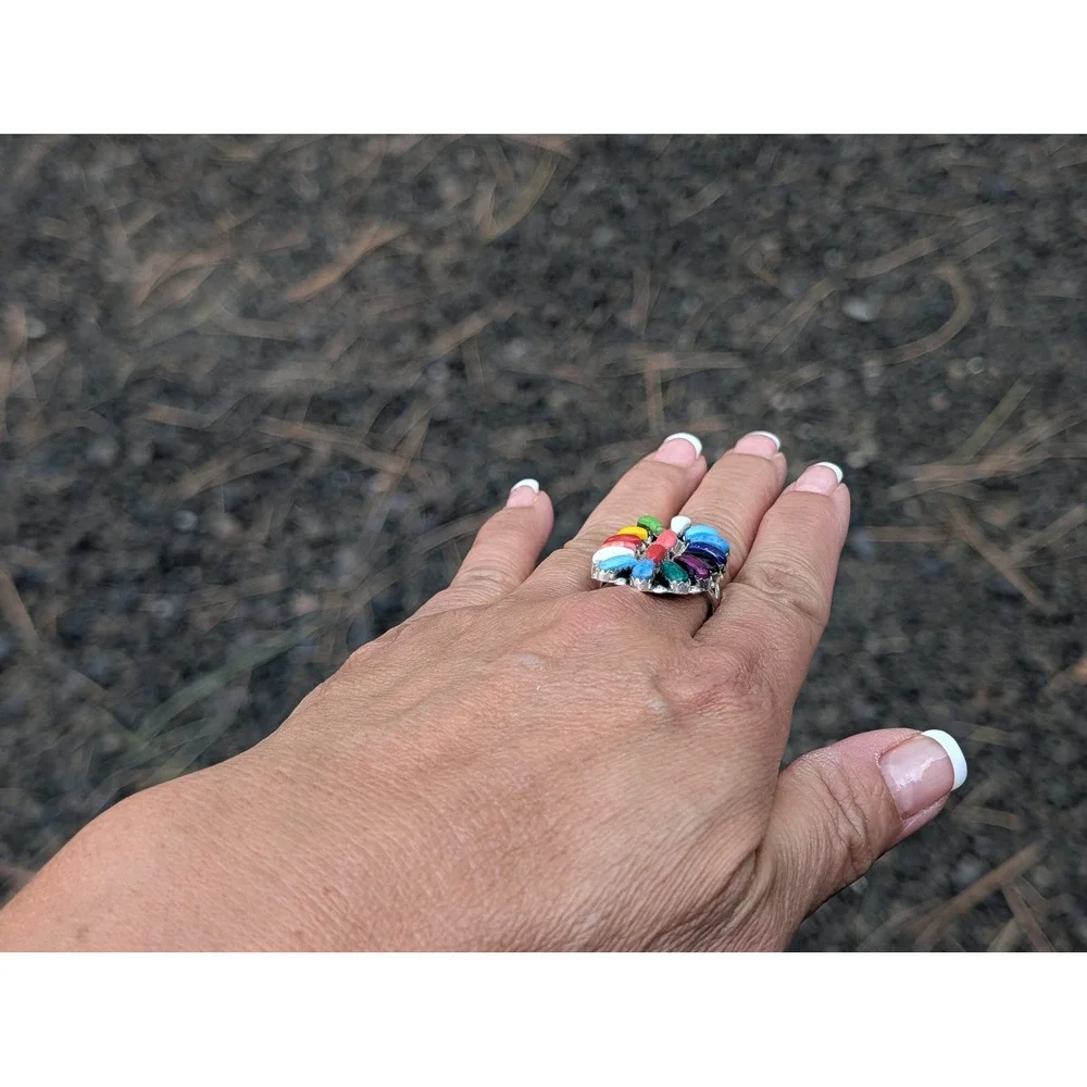 Handmade Navajo Cluster Ring Size 8.75US - Women's Southwest Jewelry ** - Picture 7 of 9